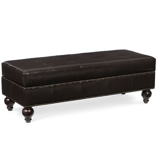 Chocolate Tufted Leather Storage Bench with Nailhead Trim Domusindo Benches