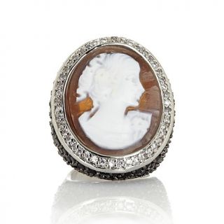 Amedeo NYC Shell Cameo Black and White CZ Silvertone Ring