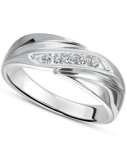 Mens Diamond Ring, Sterling Silver Diamond Wedding Band (1/8 ct. t.w.)   Rings   Jewelry & Watches