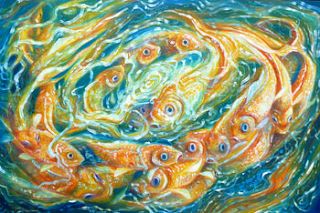 an oil painting of koi fish swimming by gill bustamante   artist