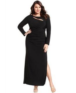 Betsy & Adam Plus Size Dress, Long Sleeve Ruched Cutout Gown   Dresses   Plus Sizes