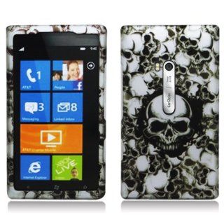Aimo Wireless NK900PCLMT237 Durable Rubberized Image Case for Nokia Lumia 900   Retail Packaging   White Skulls: Cell Phones & Accessories