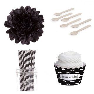 Dress My Cupcake DMC98218 Personalized Dessert Table Party Kit, Mustache, Happy Birthday, Black: Kitchen & Dining