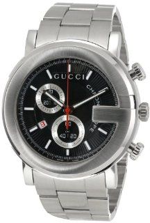 Gucci Men's YA101309 G Chrono Steel Black Guilloche Dial Watch: Watches