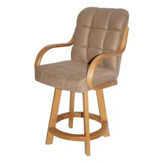 Casual Oversized Cushion Seat and Wood Base 24 inch High 360 degree Swivel Stool Bar Stools