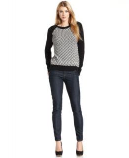 MICHAEL Michael Kors Long Sleeve Colorblock Cable Knit Sweater & Skinny Indigo Wash Jeans   Women