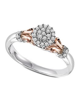 Diamond Ring, 10k Rose Gold and Sterling Silver Round Cut Diamond Engagement Ring (1/6 ct. t.w.)   Rings   Jewelry & Watches