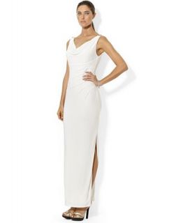 Lauren Ralph Lauren Sleeveless Crystal Embellished Drape Neck Gown   Dresses   Women