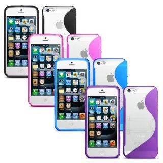 Fosmon 4 in 1 Bundle for Apple iPhone 5 5th   4x Fosmon HYBO SK Series Hybrid PC + TPU Cases with KickStand (Black, Pink, Blue, Purple): Electronics