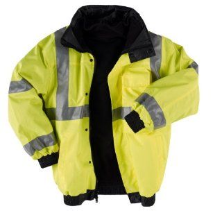 Neese Viz 9400SJ PVC/Oxford Polyester ANSI Class 3 High Visibility "Bomber" Jacket with Removable Hide Away Hood And Fleece Liner, Elastic Cuff, Lime
