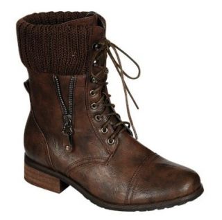 RENEEZE ALICE 04 Women Mid Calf Lace Up Boots (Brown) 6.5: Shoes