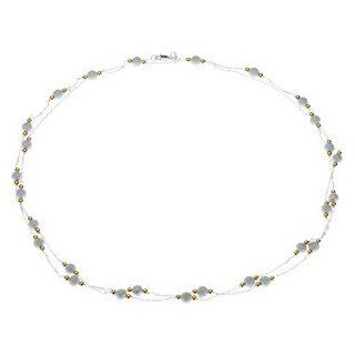 14K Yellow Gold And Sterling Silver Bead Necklace: Jewelry
