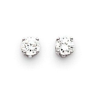 14k Gold White Gold 4mm Cubic Zirconia stud earring: Jewelry