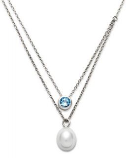 Honora Style Cultured Freshwater Pearl (9mm) and Blue Topaz (1/2 ct. t.w.) Necklace in Sterling Silver   Necklaces   Jewelry & Watches