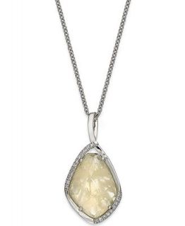 Sterling Silver Necklace, Diamond (1/10 ct. t.w.) and Prehnite (10 ct. t.w.) Oval Pendant   Necklaces   Jewelry & Watches