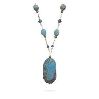Blue Lace Agate and Pearl Necklace with Swarovski Crystal Sterling Silver: Pendant Necklaces: Jewelry