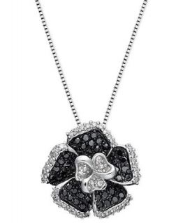 Diamond Necklace, Sterling Silver Black and White Diamond Flower Pendant (1/2 ct. t.w.)   Necklaces   Jewelry & Watches