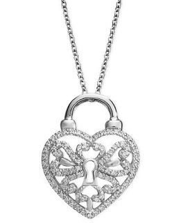 Diamond Necklace, Sterling Silver Diamond Heart Lock Pendant (1/4 ct. t.w.)   Necklaces   Jewelry & Watches