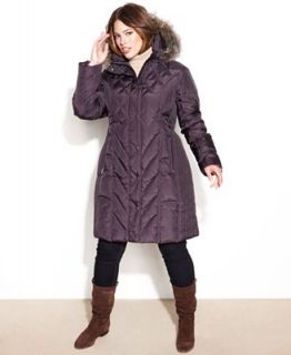 London Fog Plus Size Hooded Faux Fur Trim Quilted Puffer Coat   Coats   Women