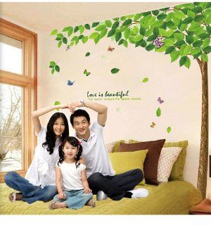 UfingoDecor Green Garden Series Large Tree and Butterflies Wall Decals, Living Room Bedroom Removable Wall Stickers Murals   Wall Decor Stickers