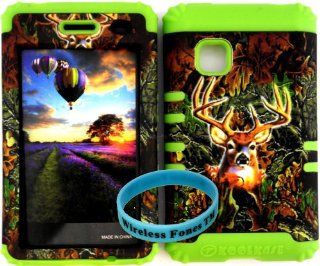 Premium Hybrid Cover Case Deer Camo Hard Plastic Snap on + Lime Green Soft Silicone For LG 840G LG840G TracFone/StraightTalk/Net 10 With Wireless Fones WristBand: Cell Phones & Accessories