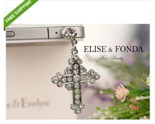 EP191 Cute CRYSTAL CROSS Anti Dust Earphone Jack Plug Cap Iphone Android Charm Cell Phones & Accessories