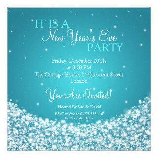 New Years Eve Party Night Sparkle Blue Invitations