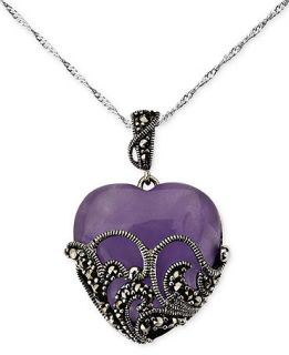 Genevieve & Grace Sterling Silver Lavender Jade (22 5/8 ct. t.w.) and Marcasite Heart Pendant Necklace   Necklaces   Jewelry & Watches
