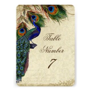 Peacock & Feathers Formal Wedding Table Number 7 Personalized Announcement