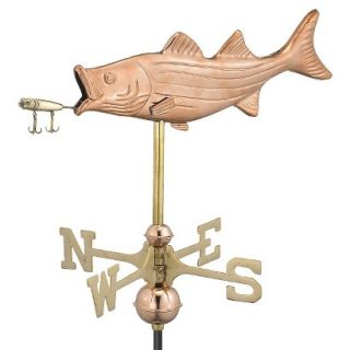 Good Directions Bass with Lure Garden Weathervane   Polished Copper w/Roof Mount