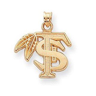 14k Yellow Gold Florida State University Large FS Initials with Feather Charm FSU017: Jewelry