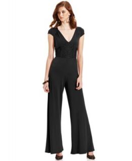 NY Collection Jumpsuit, Sleeveless Surplice Wrap Belted Wide Leg Jersey   Pants & Capris   Women