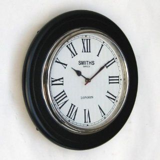 Round Wall Clock with Hardwood and Chrome Frame, Roman Numerals   14" Diameter  