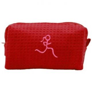 Running Travel Bag with Embroidered Run Girl Stick Figure Pink Patch (Red Travel Bag) Clothing