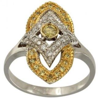 Antique Diamond Ring With 0.08ct Center Canary Yellow Diamond And 0.25cts Of Fine White Diamonds And Yellow Sapphires In 10K White Gold Vintage Diamond Ring   5: Da'Carli: Jewelry