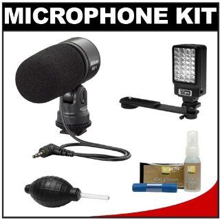 Nikon ME 1 Stereo Microphone for D4s, D610, D800, D7100, D3200, D3300, D5200, D5300, V3 Digital Cameras Supplied with Wind Screen and Soft Case + LED Video Light + Nikon Cleaning Kit : Digital Camera Accessory Kits : Camera & Photo