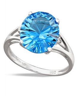 14k White Gold Ring, Blue Topaz (5 ct. t.w.) and Diamond Accent Oval Ring   Rings   Jewelry & Watches