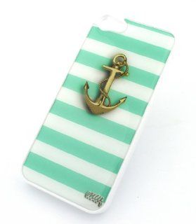 WHITE Snap On Case IPHONE 5 Plastic Cover   GOLD ANCHOR TEAL STRIPES hope dont sink refuse to blue mint tiffany cute ocean Cell Phones & Accessories