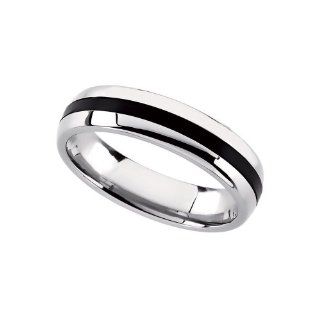 Stainless Steel Domed Wedding Band Ring with Black Rubber (Size 13 ): Rings: Jewelry