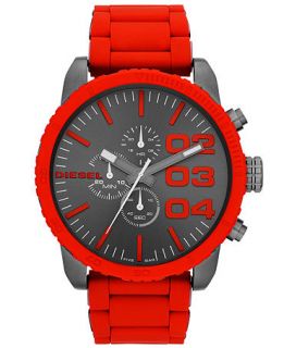 Diesel Watch, Mens Chronograph Red Silicone Wrapped Stainless Steel Bracelet 52mm DZ4289   Watches   Jewelry & Watches