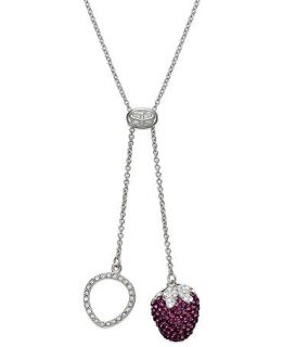 SIS by Simone I Smith Platinum Over Sterling Silver Necklace, Pink Crystal Strawberry Drop Pendant   Necklaces   Jewelry & Watches