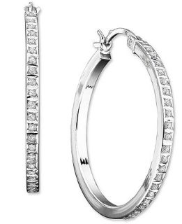 Sterling Silver Diamond Accent Round Hoop Earrings   Earrings   Jewelry & Watches