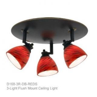3 Light Multi Directional Ceiling Fixture in Dark Bronze with Red Spot Glass Shades D168 3R DB REDS   Directional Spotlight Ceiling Fixtures  