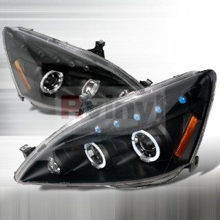 Honda Accord 2003 2004 2005 2006 2007 LED Halo Projector Headlights   Black Smoke: Automotive
