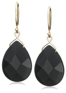 14k Yellow Gold Faceted Black Onyx Pear Shaped Earrings Jewelry