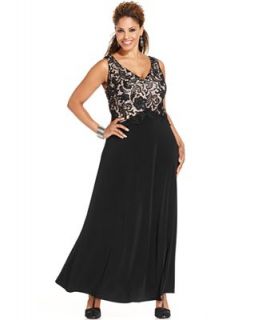 Patra Plus Size Dress and Jacket, Sleeveless Lace Jersey Gown   Dresses   Plus Sizes