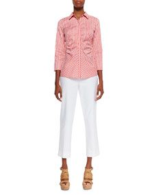 Lafayette 148 New York Leigh Check 3/4 Sleeve Blouse & Cropped Bleecker Pants