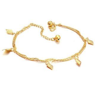 Opk Jewelry Fashion Adjustable Women's Anklet Bracelet 18K Yellow Gold Plated Rhombus Leaves Pendants Foot Chain Never Fade And Anti Allergy 10.63 Inch Length 4g Weight New Design Shiny GP Wedding Party Bride Gift: Anklets For Women: Jewelry