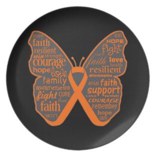 Leukemia Butterfly Collage of Words Dinner Plates