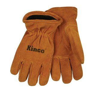 Kinco 50RLY Youth's Thermal Lined Suede Cowhide Leather Drivers Glove, Work, 7   12 Ages, Golden (Pack of 12 Pairs): Thermal Leather Gloves Children: Industrial & Scientific